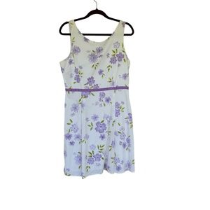 Womens Faith Passion Dress Sleeveless White Purple Floral Print SZ 14